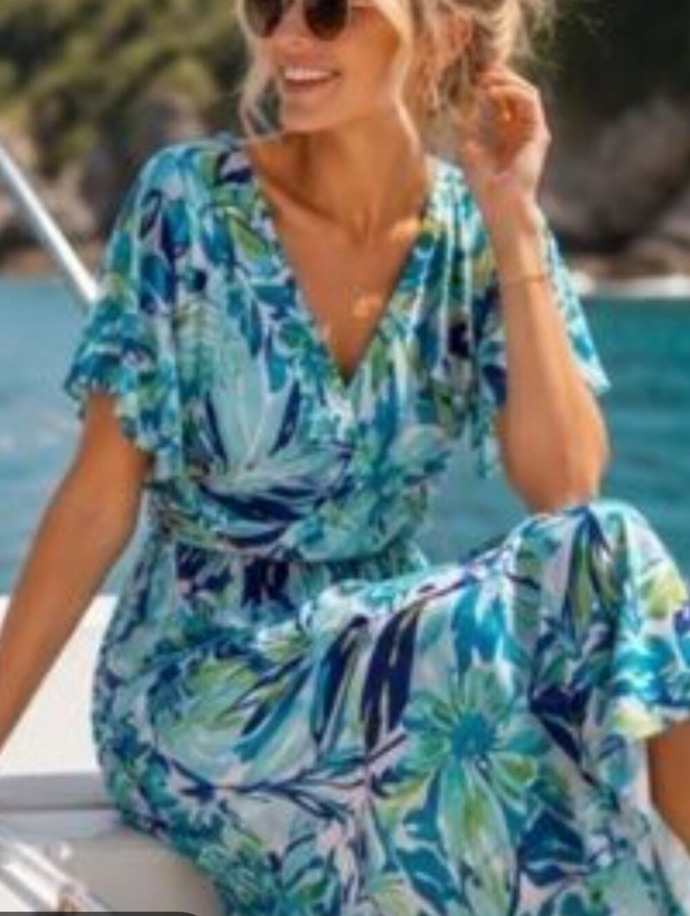 NWT Pappagallo Womens Wrap Front Dress I Jade/White Coastal Chic. Tropical